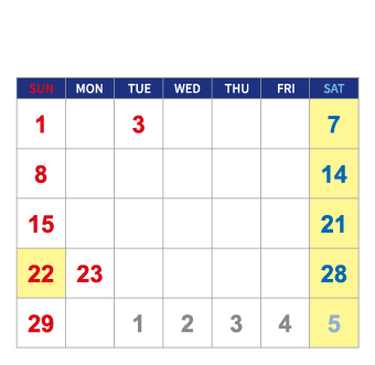 2026年11月の開催日カレンダー